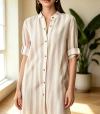 2026 Cross-border Amazon Women's new fashion striped long-sleeved shirt Casual large-sized cotton and linen shirt full image